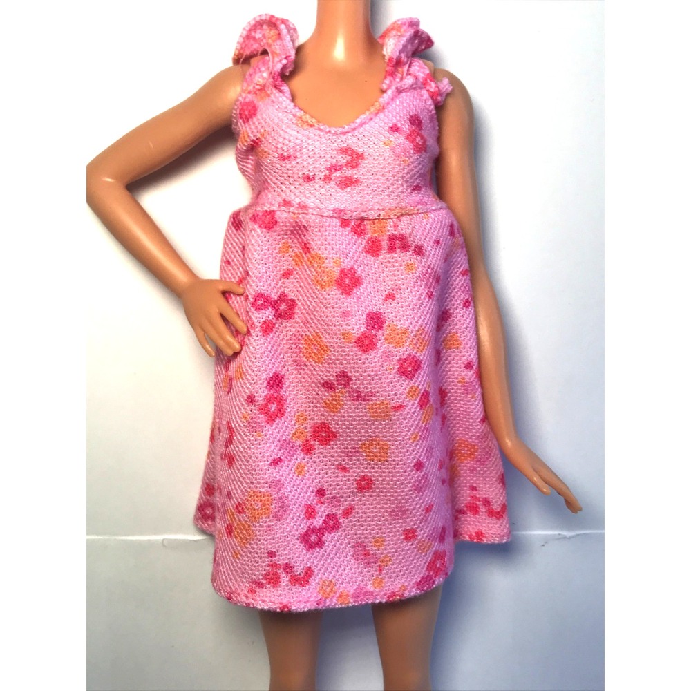 Barbie Doll Clothing Fashion Pack Pink Ruffle Sleeve Flowers Casual Knit Dress